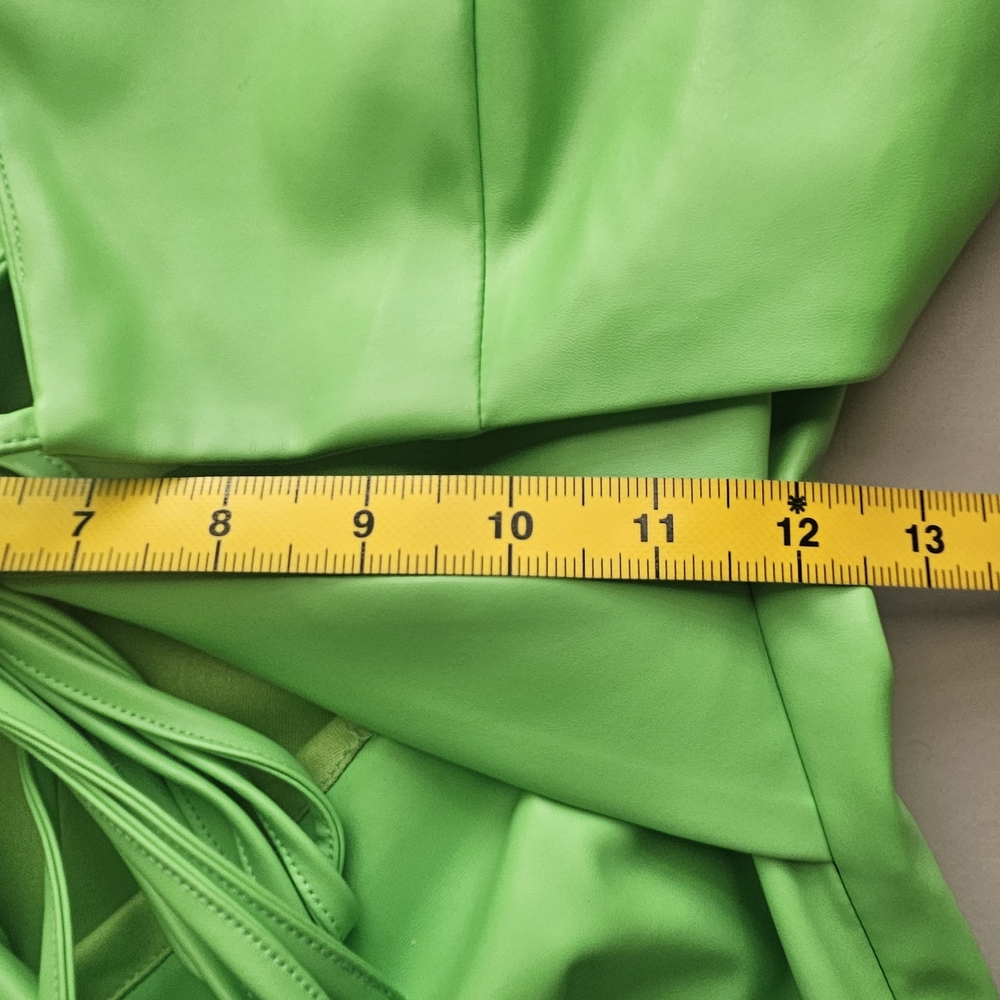AKIRA M Green Faux Leather Mini Dress Trench Coat Size Going Out Party Miami ~ - Picture 7 of 9